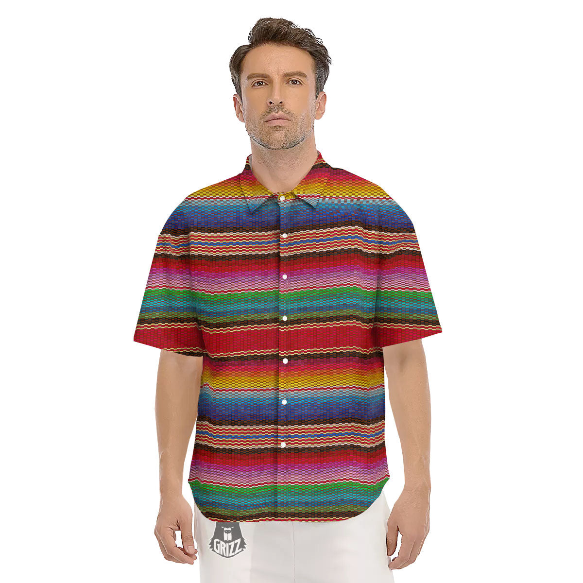Blanket Mexican Colorful Print Pattern Men's Short Sleeve Shirts-grizzshop