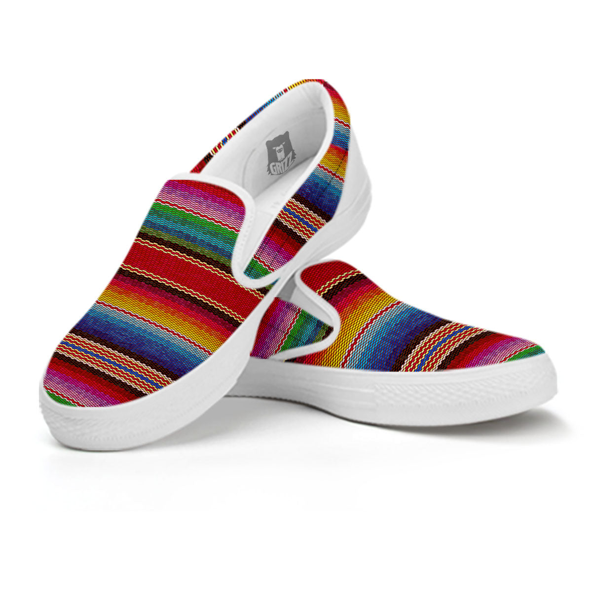 Blanket Mexican Colorful Print Pattern White Slip On Shoes-grizzshop