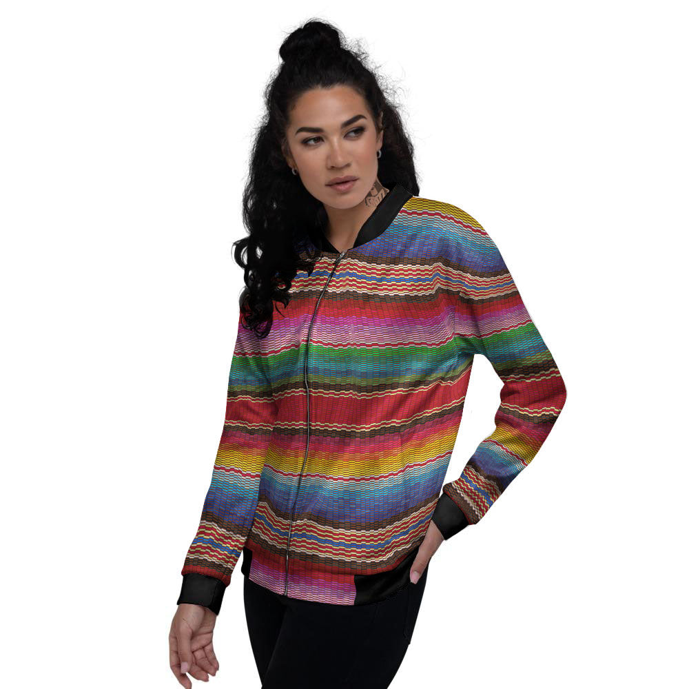 Blanket Mexican Colorful Print Pattern Women's Bomber Jacket-grizzshop