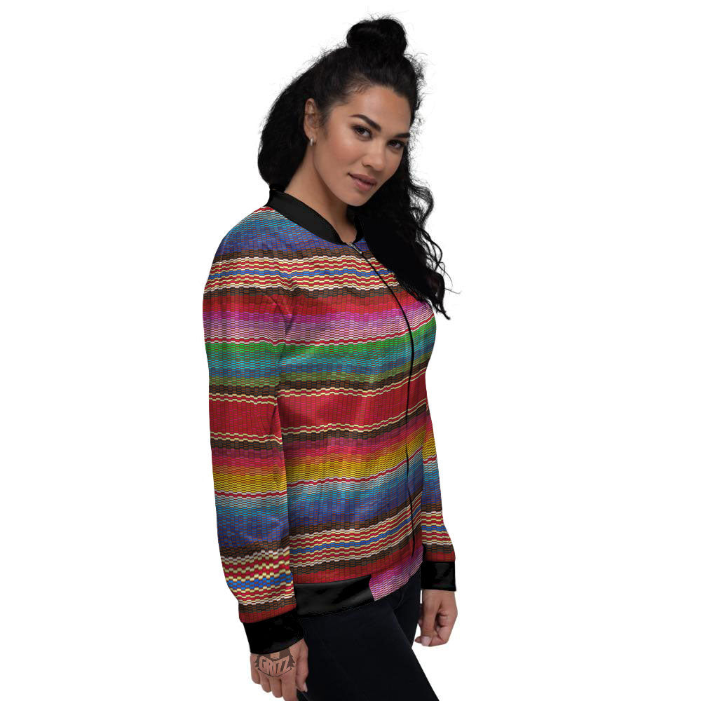 Blanket Mexican Colorful Print Pattern Women's Bomber Jacket-grizzshop