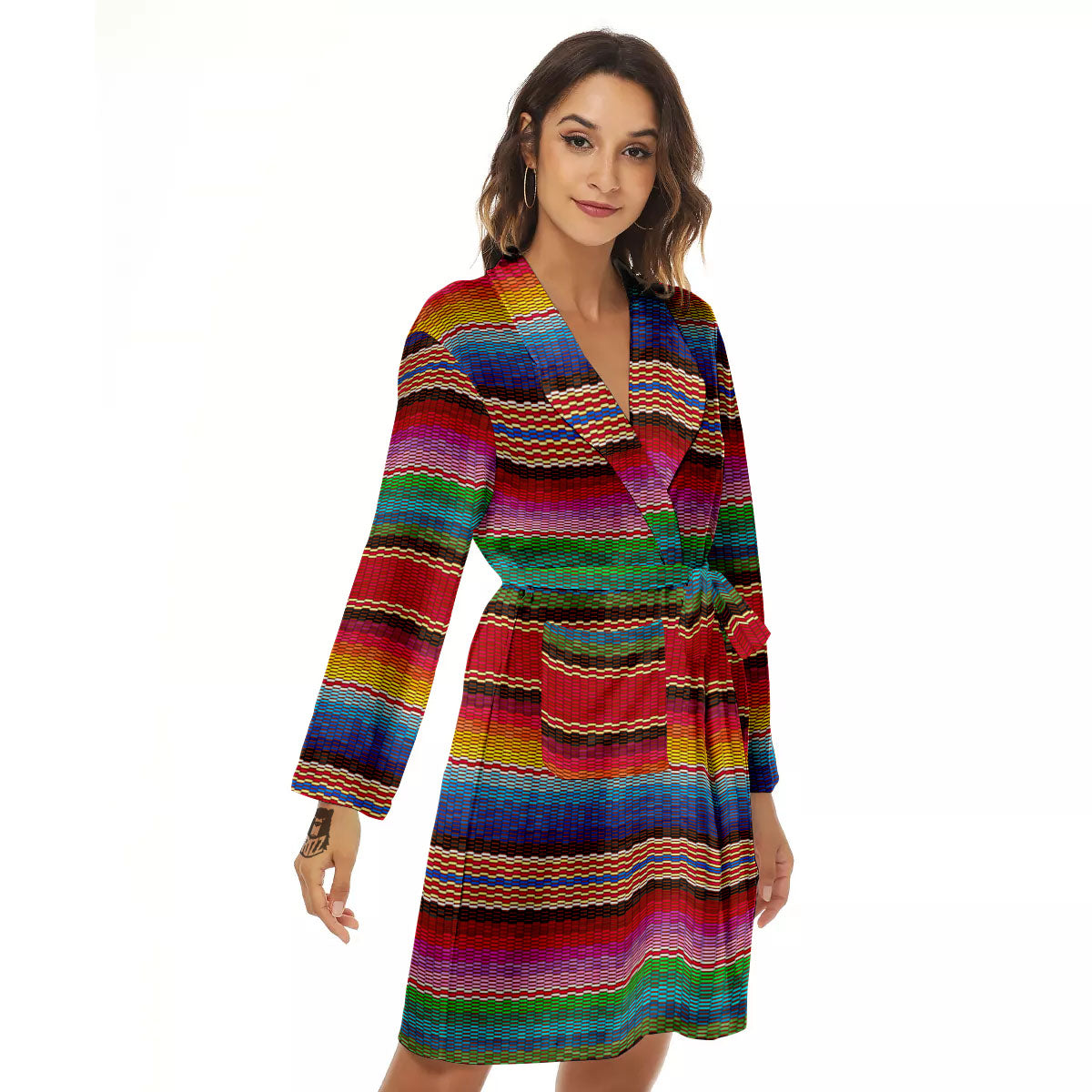 Blanket Mexican Colorful Print Pattern Women's Robe-grizzshop