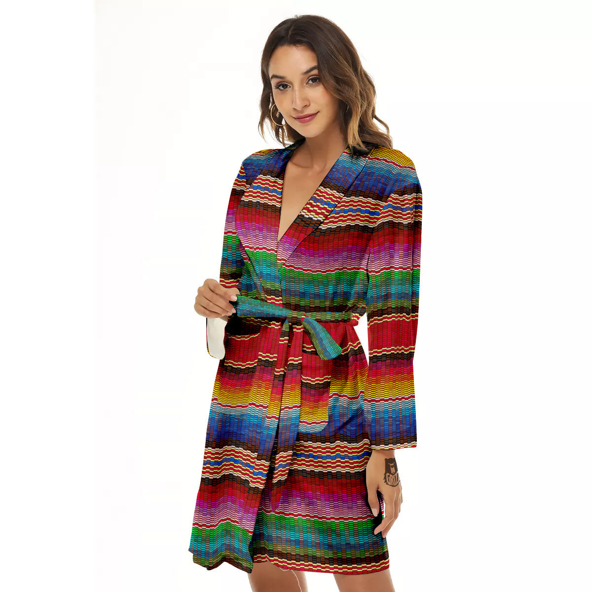 Blanket Mexican Colorful Print Pattern Women's Robe-grizzshop