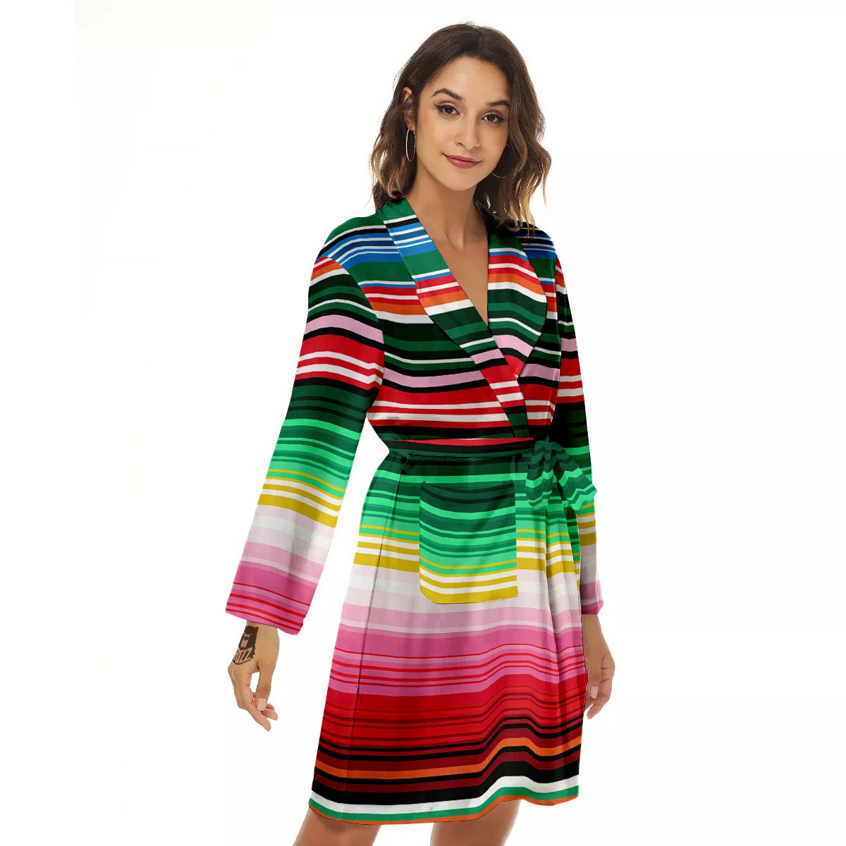Blanket Mexican Serape Print Pattern Women's Robe-grizzshop