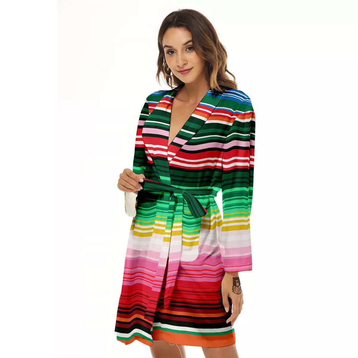 Blanket Mexican Serape Print Pattern Women's Robe-grizzshop