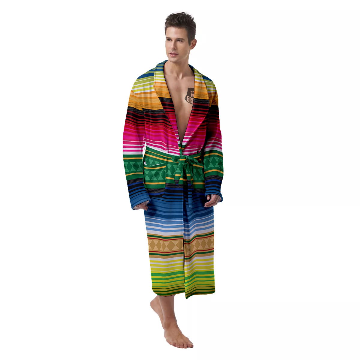 Blanket Mexican Striped Print Pattern Men's Robe-grizzshop