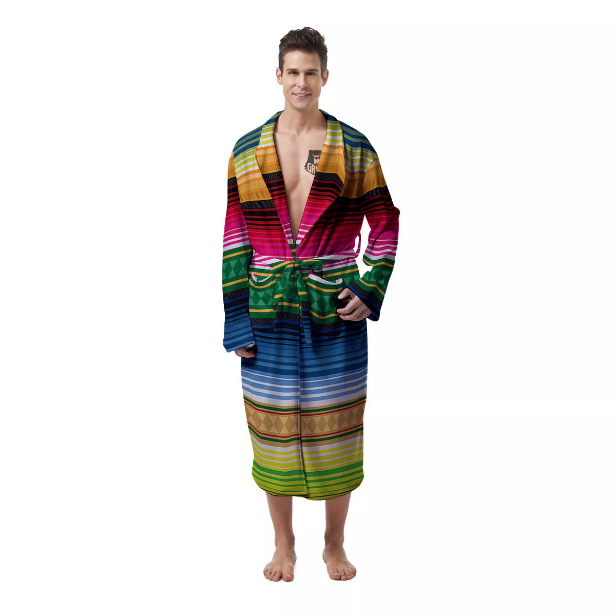 Blanket Mexican Striped Print Pattern Men's Robe-grizzshop