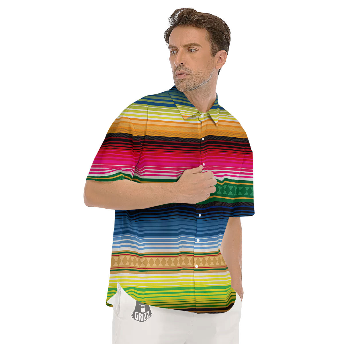 Blanket Mexican Striped Print Pattern Men's Short Sleeve Shirts-grizzshop