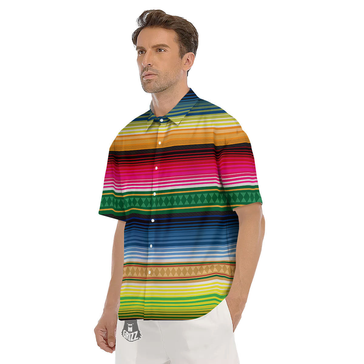 Blanket Mexican Striped Print Pattern Men's Short Sleeve Shirts-grizzshop