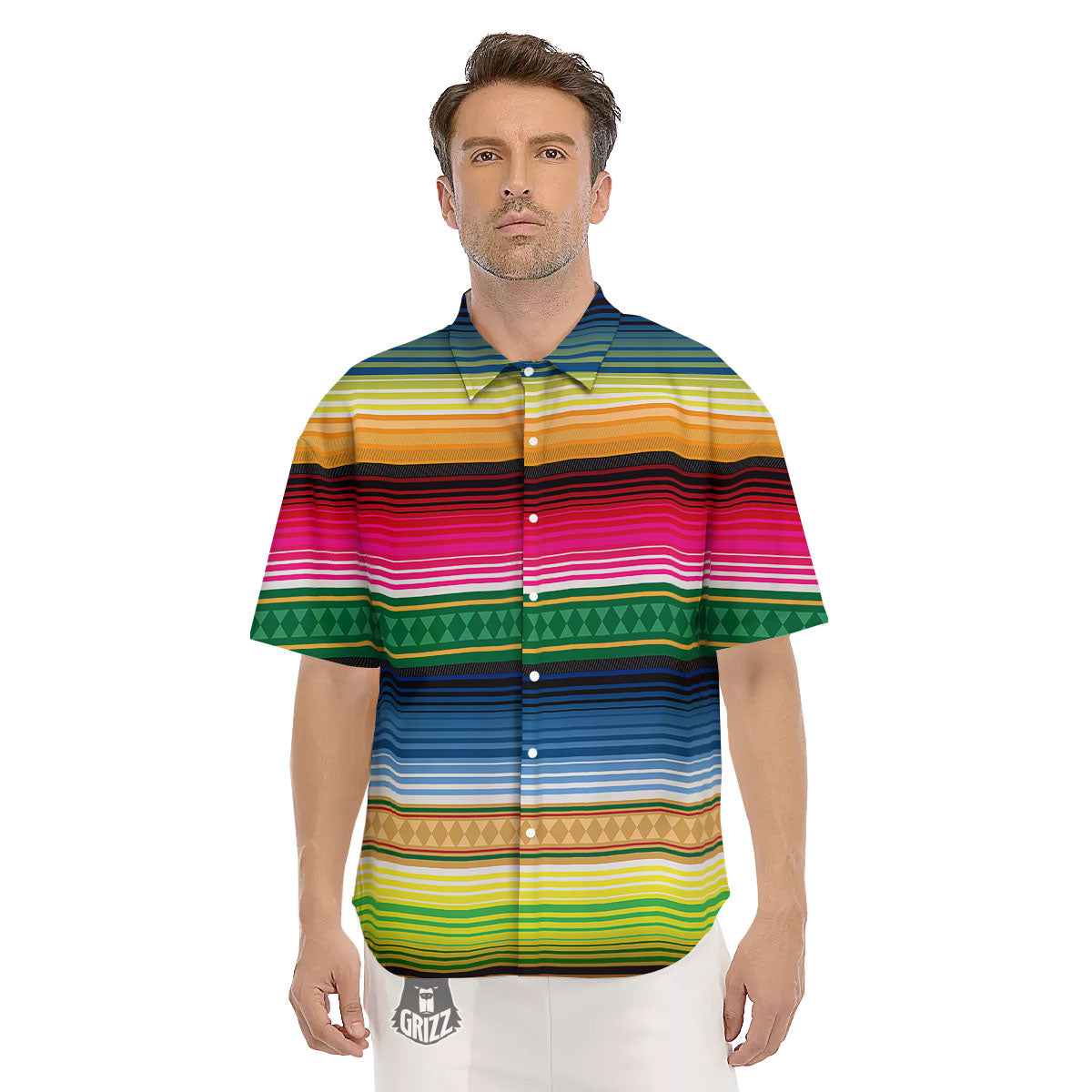 Blanket Mexican Striped Print Pattern Men's Short Sleeve Shirts-grizzshop