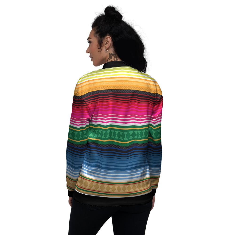 Blanket Mexican Striped Print Pattern Women's Bomber Jacket-grizzshop