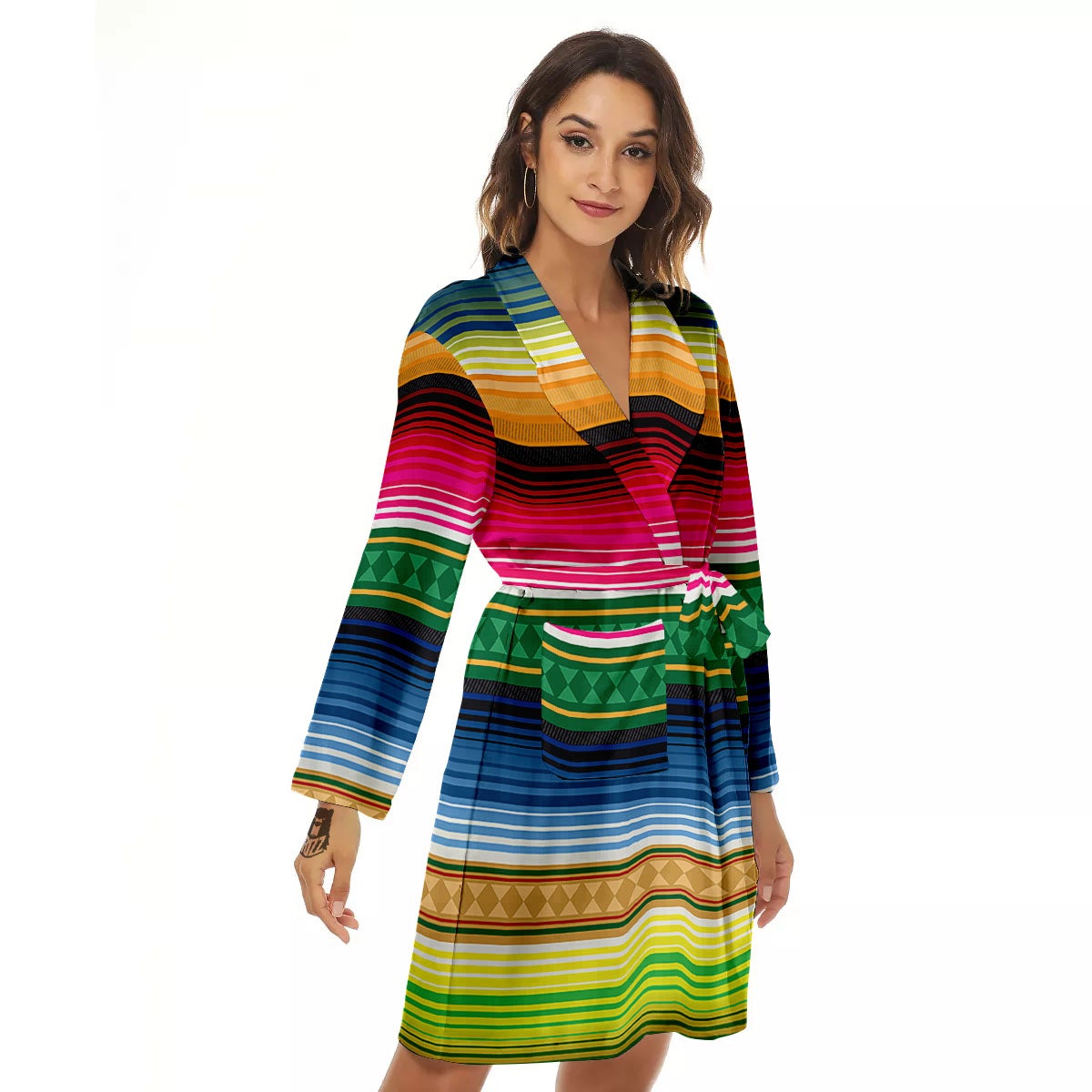 Blanket Mexican Striped Print Pattern Women's Robe-grizzshop