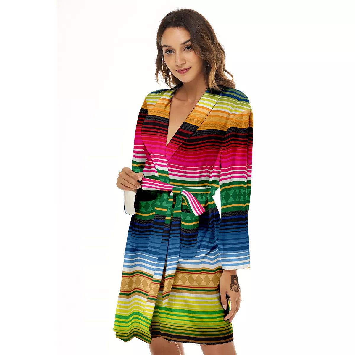 Blanket Mexican Striped Print Pattern Women's Robe-grizzshop