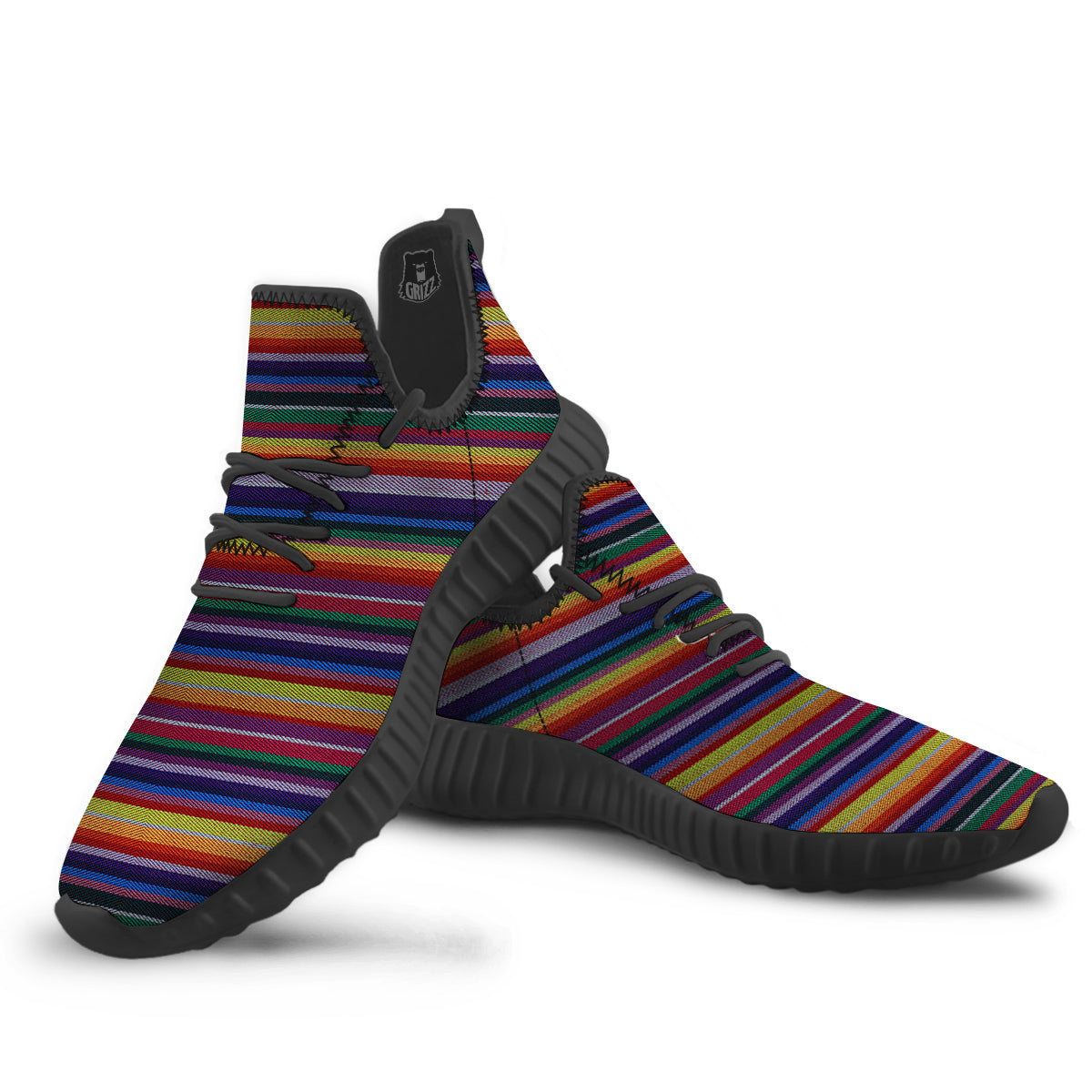 Blanket Stripe Colorful Mexican Print Black Walking Shoes-grizzshop