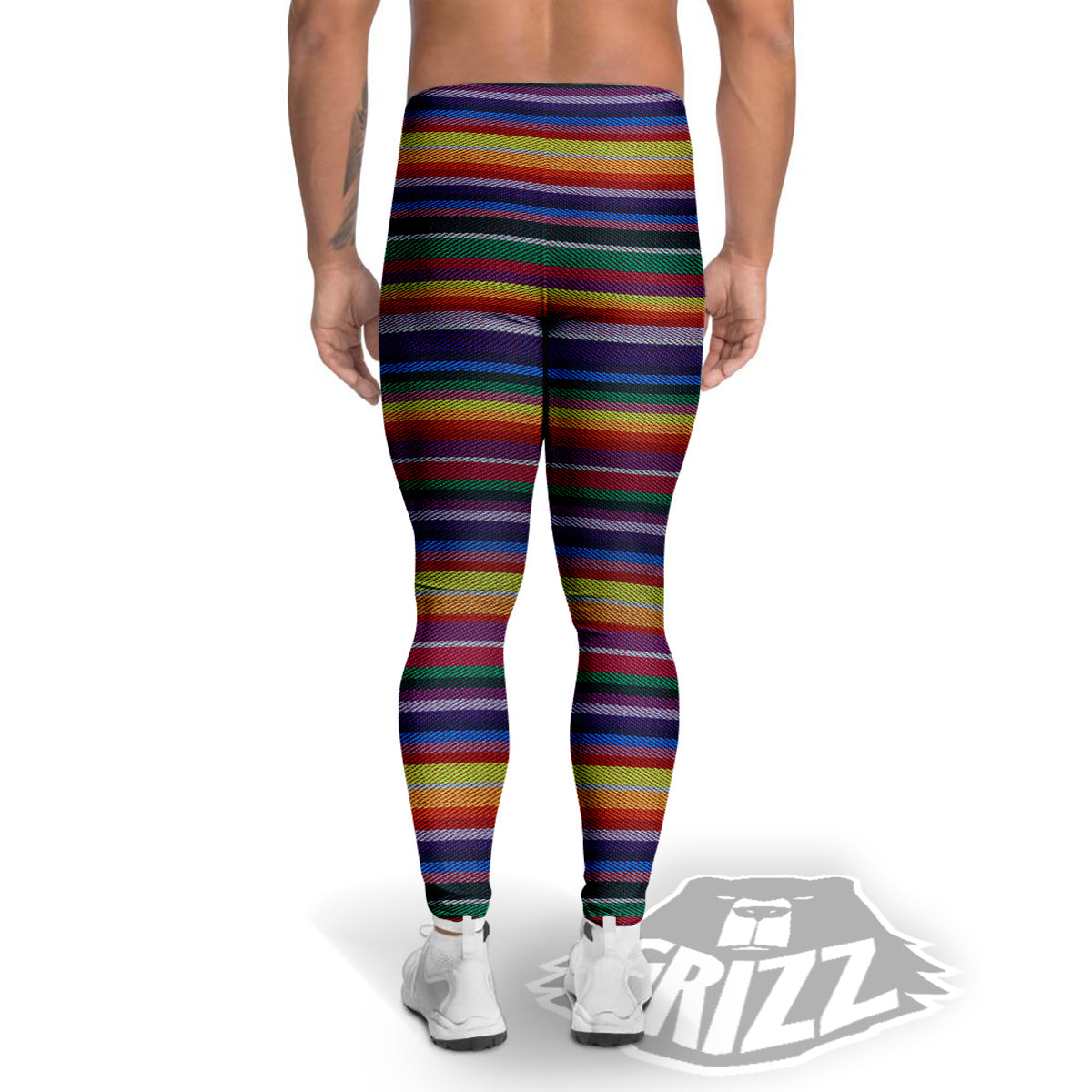 Blanket Stripe Colorful Mexican Print Men's Leggings-grizzshop