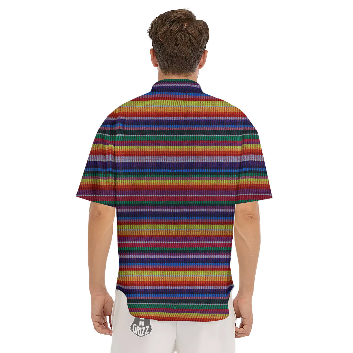 Blanket Stripe Colorful Mexican Print Men's Short Sleeve Shirts-grizzshop