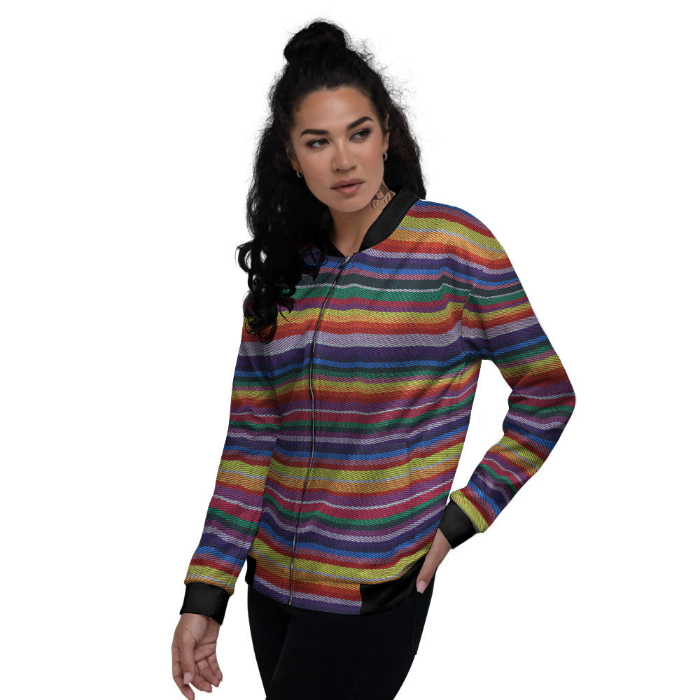 Blanket Stripe Colorful Mexican Print Women's Bomber Jacket-grizzshop