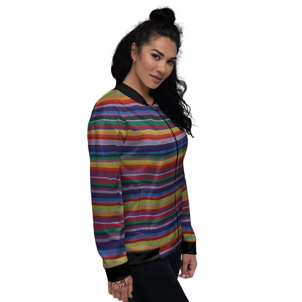 Blanket Stripe Colorful Mexican Print Women's Bomber Jacket-grizzshop