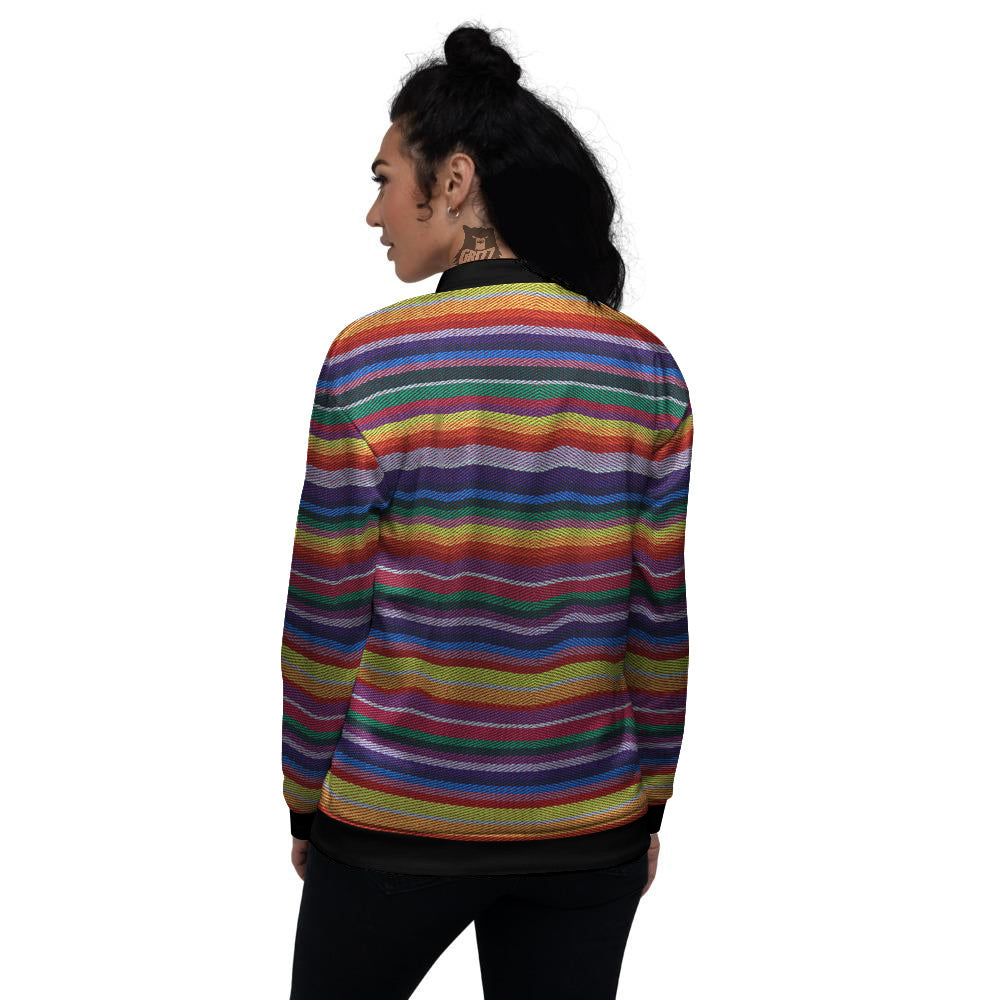 Blanket Stripe Colorful Mexican Print Women's Bomber Jacket-grizzshop