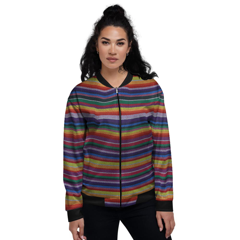 Blanket Stripe Colorful Mexican Print Women's Bomber Jacket-grizzshop