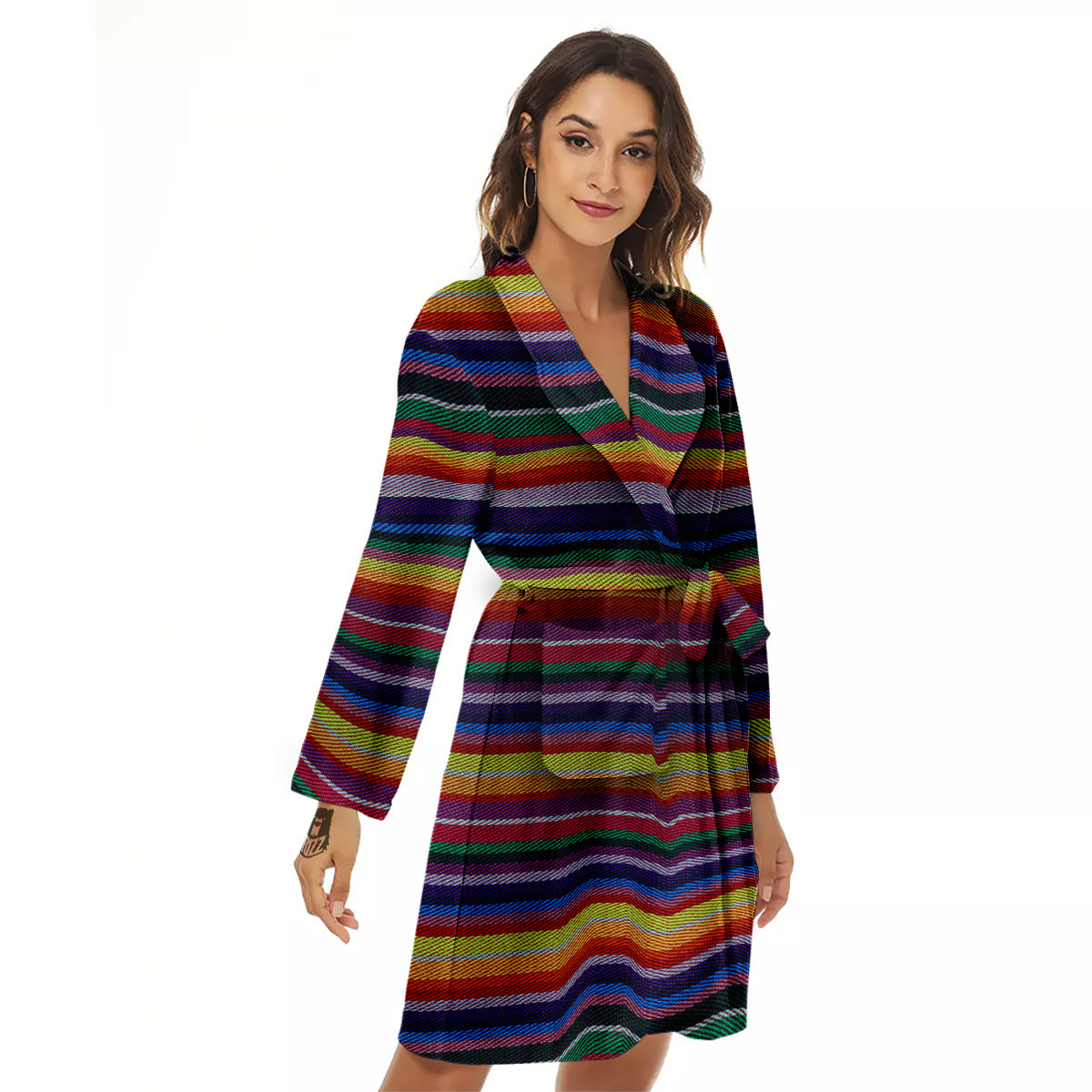 Blanket Stripe Colorful Mexican Print Women's Robe-grizzshop
