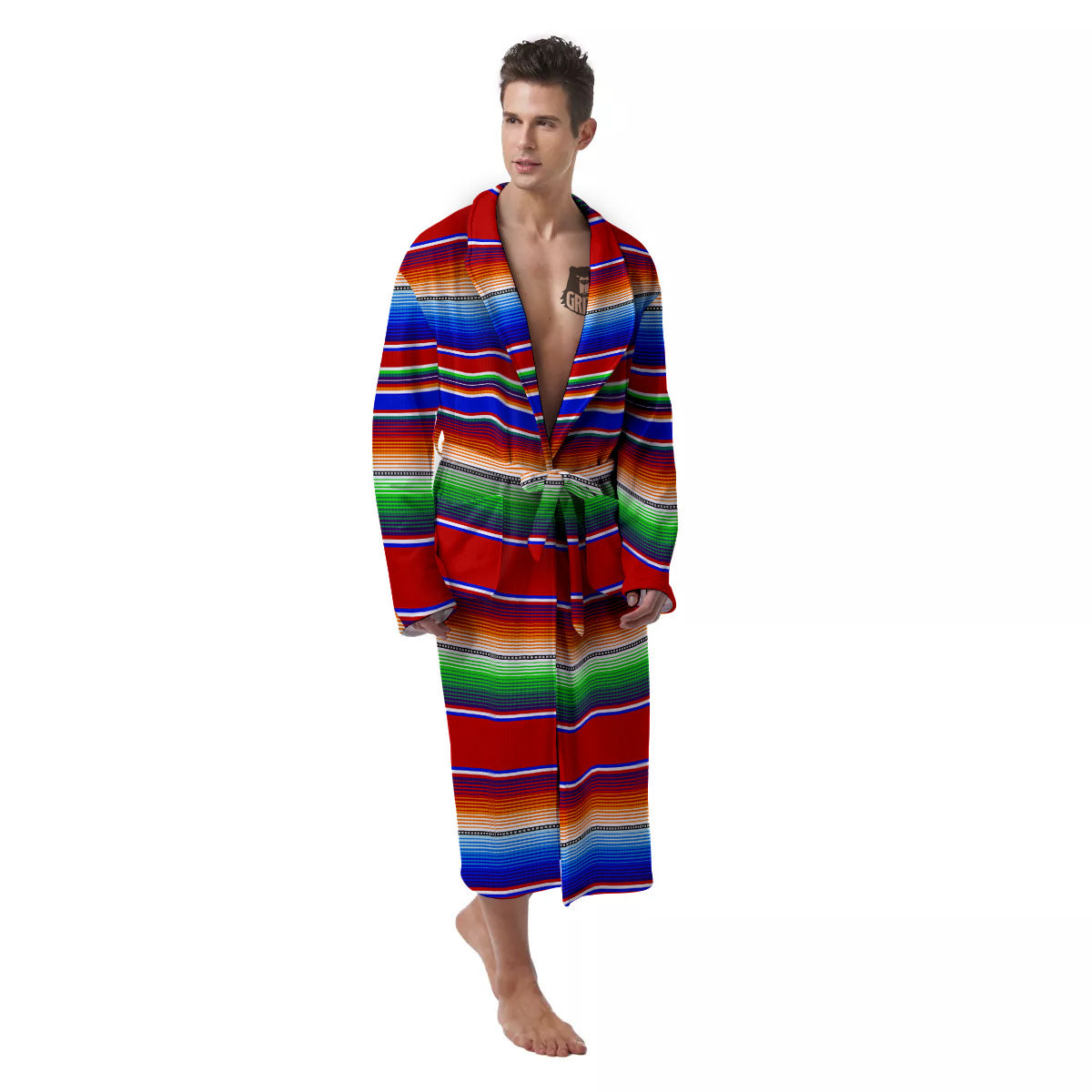 Blanket Stripe Ethnic Mexican Print Men's Robe-grizzshop