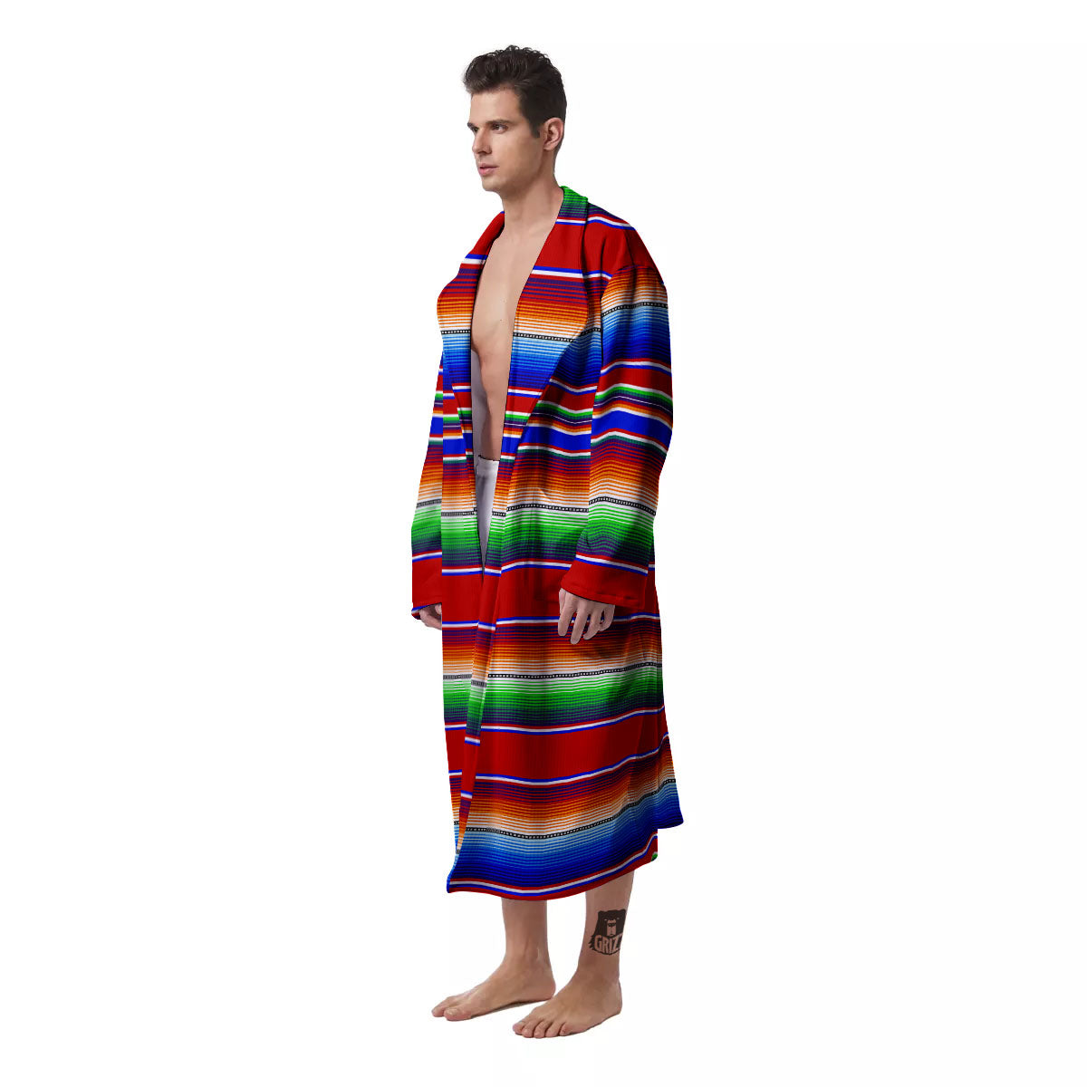 Blanket Stripe Ethnic Mexican Print Men's Robe-grizzshop