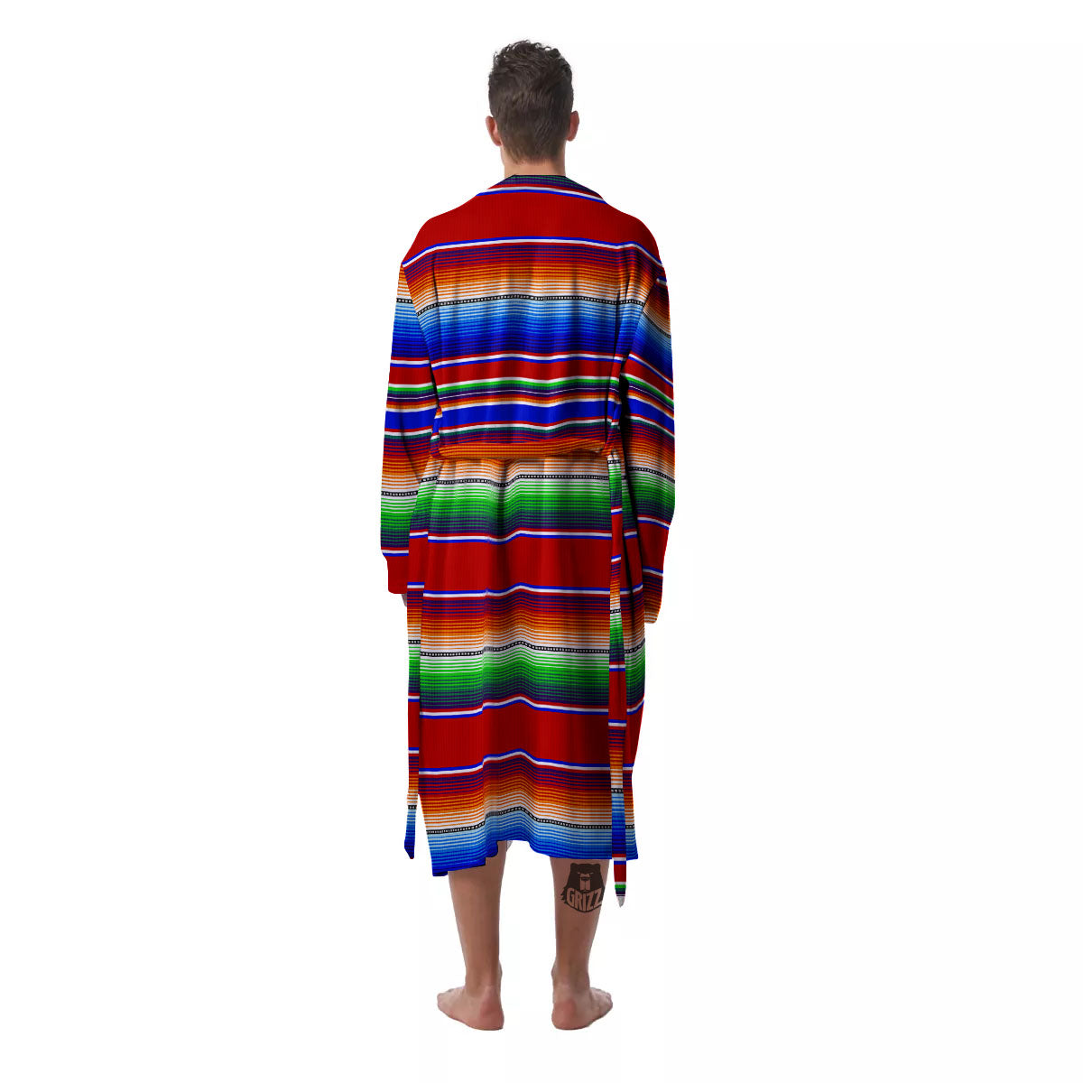 Blanket Stripe Ethnic Mexican Print Men's Robe-grizzshop