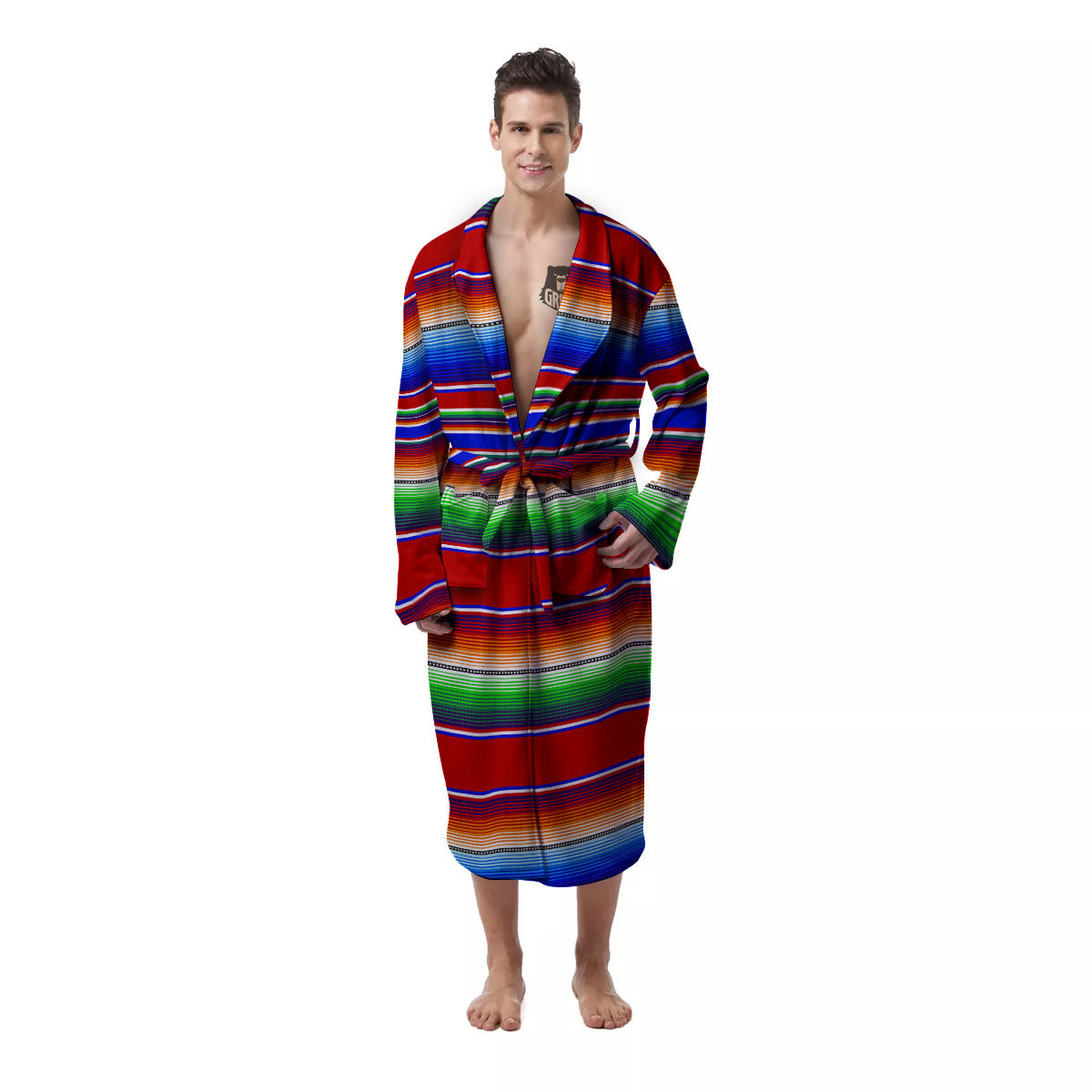 Blanket Stripe Ethnic Mexican Print Men's Robe-grizzshop