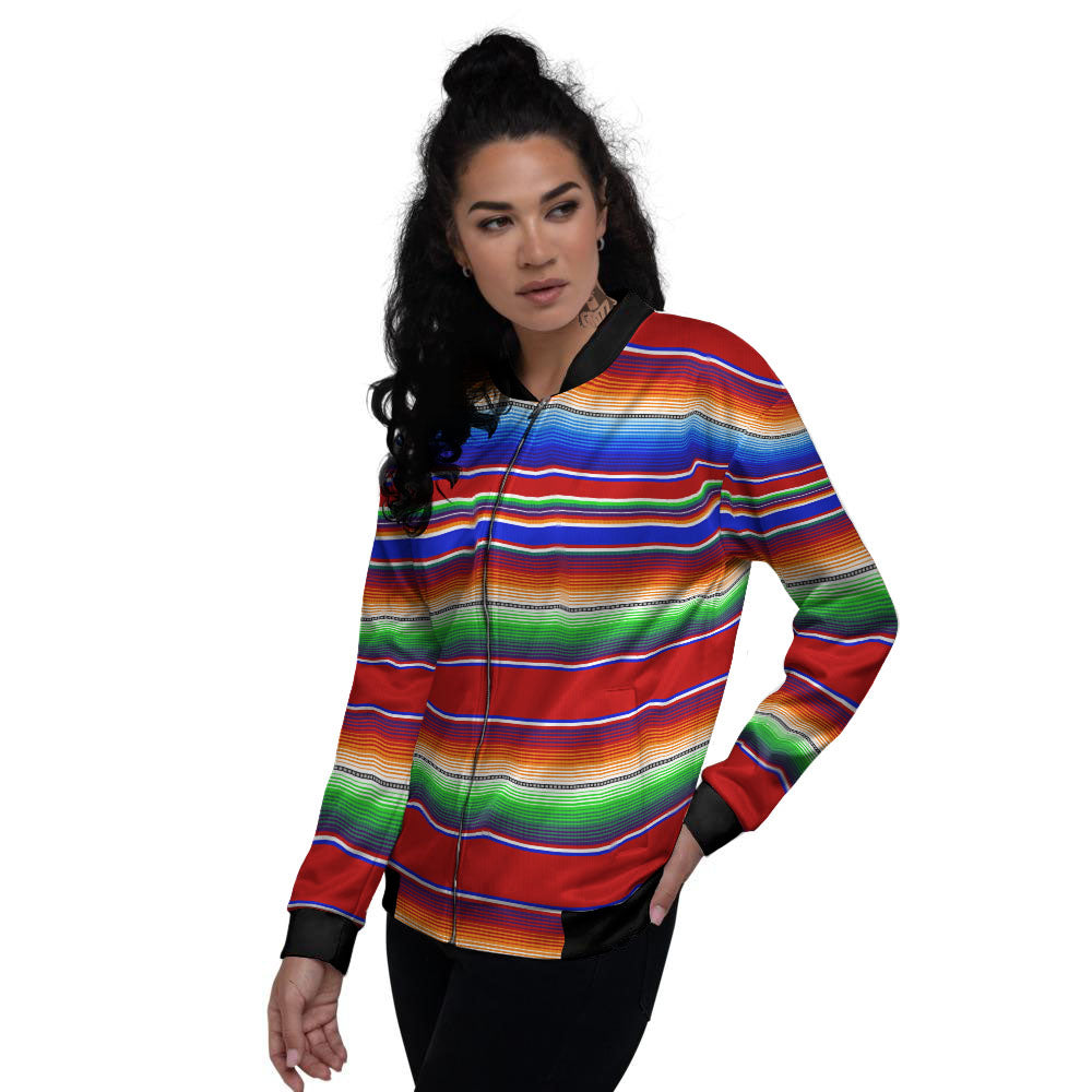 Blanket Stripe Ethnic Mexican Print Women's Bomber Jacket-grizzshop