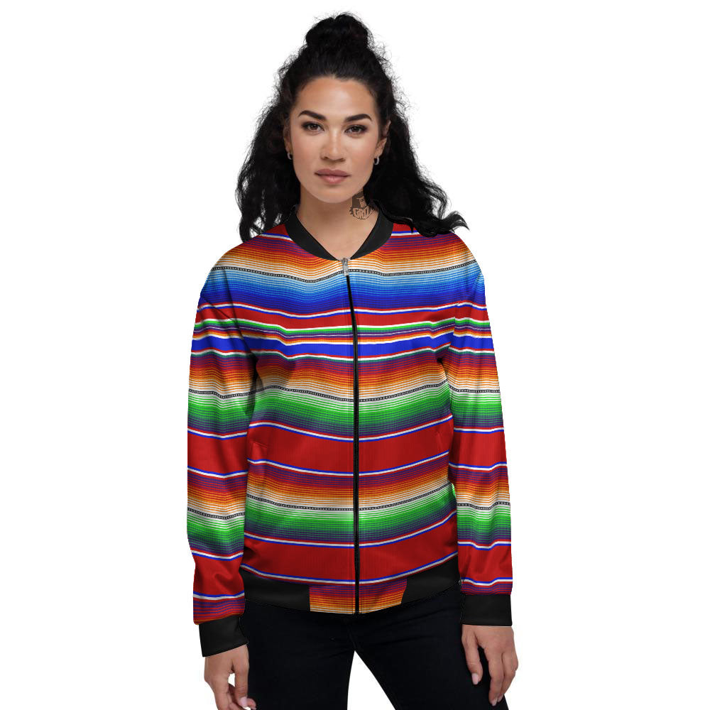 Blanket Stripe Ethnic Mexican Print Women's Bomber Jacket-grizzshop