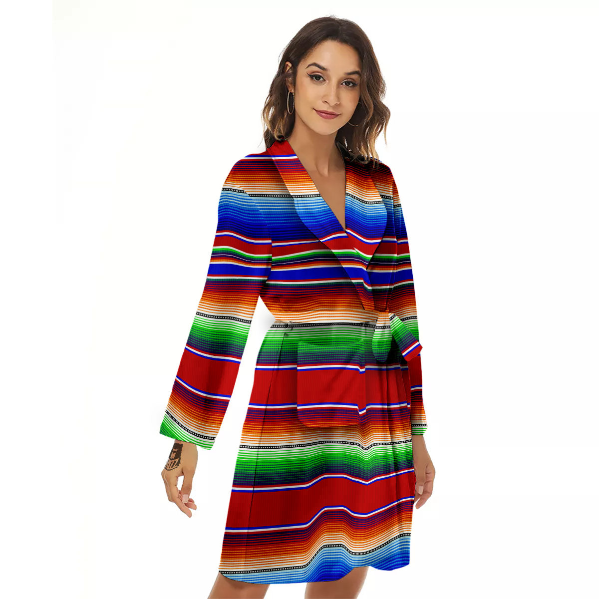 Blanket Stripe Ethnic Mexican Print Women's Robe-grizzshop