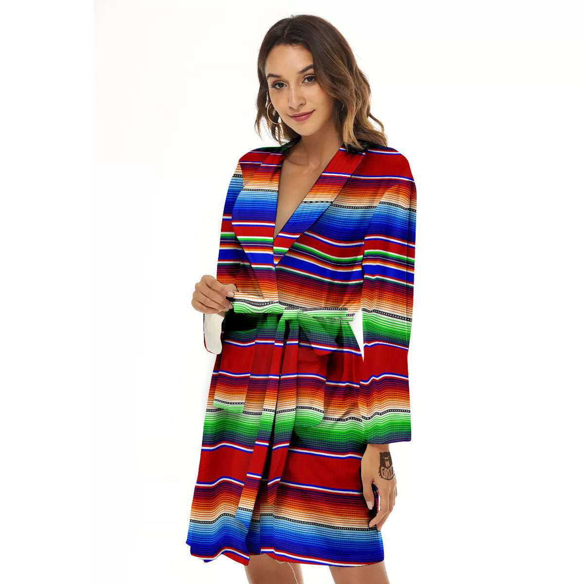 Blanket Stripe Ethnic Mexican Print Women's Robe-grizzshop