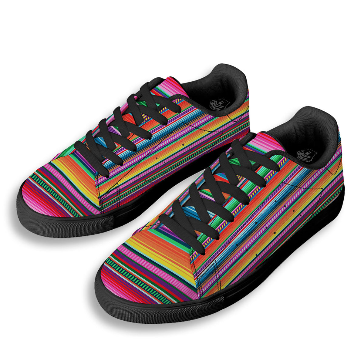 Blanket Stripe Ethnic Serape Print Black Low Top Sneakers-grizzshop
