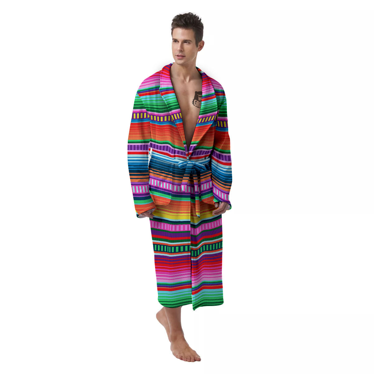 Blanket Stripe Ethnic Serape Print Men's Robe-grizzshop