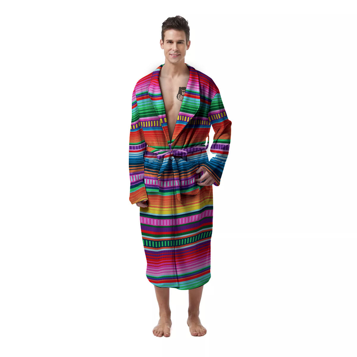 Blanket Stripe Ethnic Serape Print Men's Robe-grizzshop