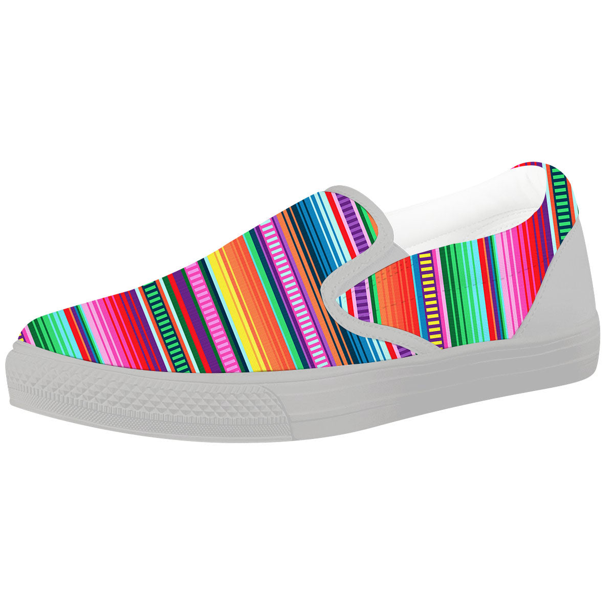 Blanket Stripe Ethnic Serape Print White Slip On Shoes-grizzshop
