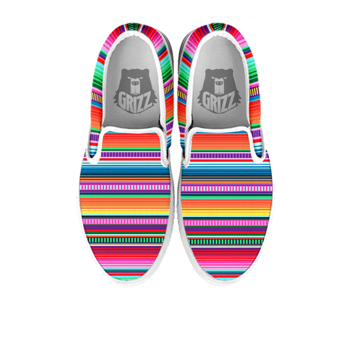 Blanket Stripe Ethnic Serape Print White Slip On Shoes-grizzshop