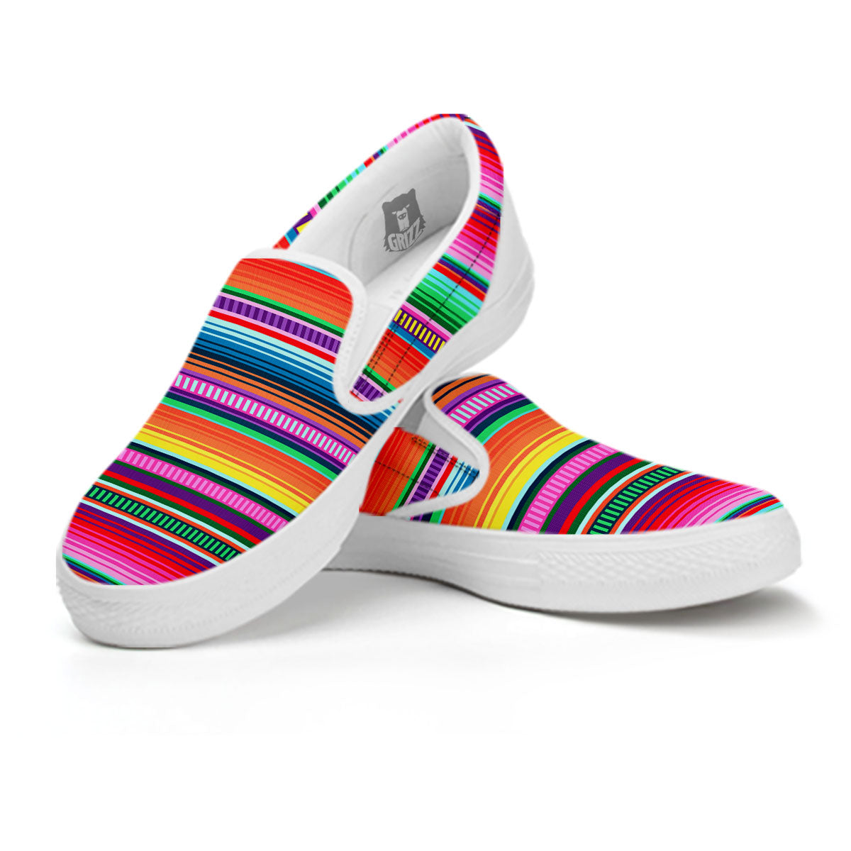 Blanket Stripe Ethnic Serape Print White Slip On Shoes-grizzshop