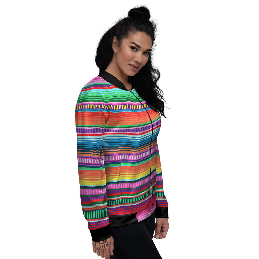 Blanket Stripe Ethnic Serape Print Women's Bomber Jacket-grizzshop