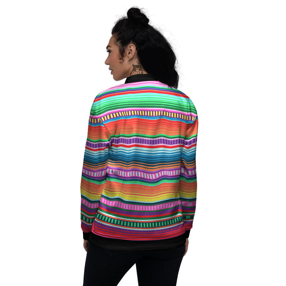 Blanket Stripe Ethnic Serape Print Women's Bomber Jacket-grizzshop