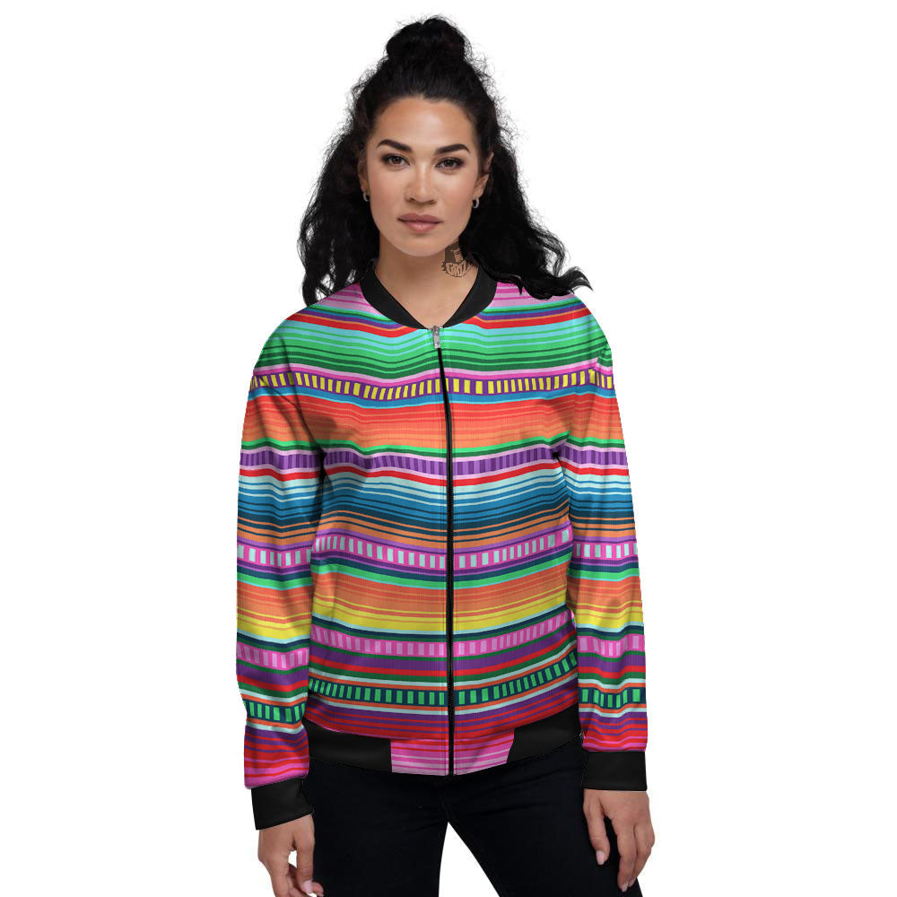 Blanket Stripe Ethnic Serape Print Women's Bomber Jacket-grizzshop
