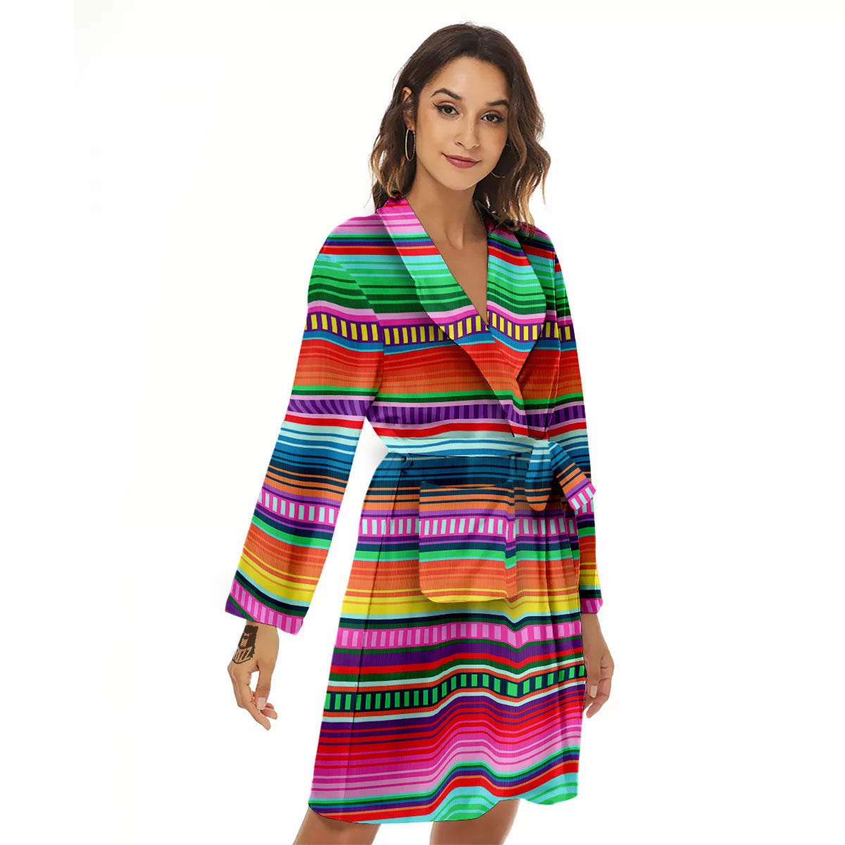 Blanket Stripe Ethnic Serape Print Women's Robe-grizzshop