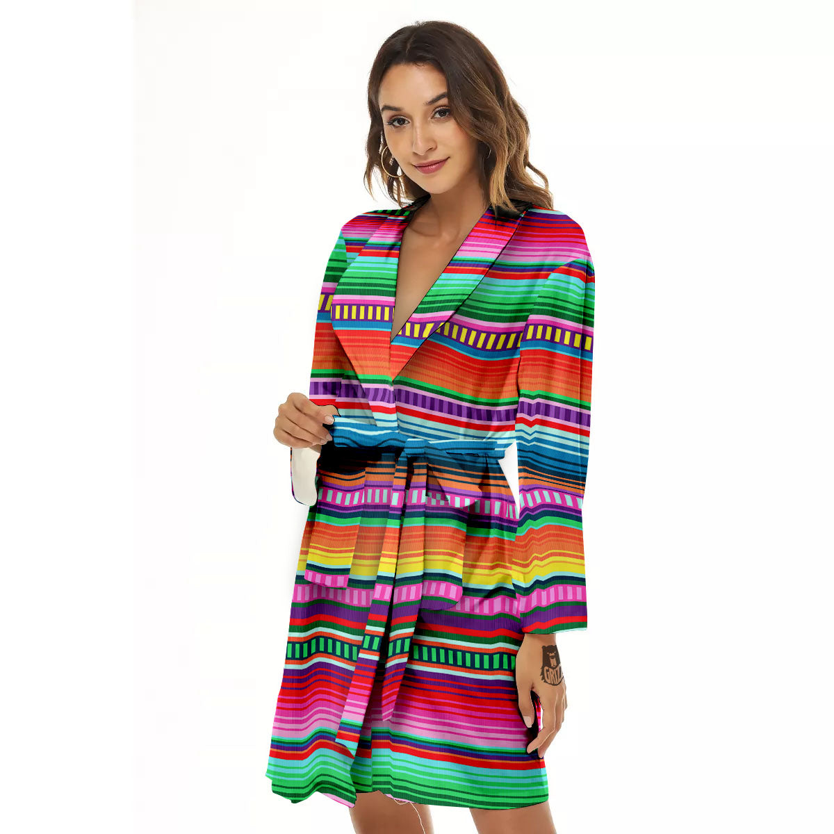 Blanket Stripe Ethnic Serape Print Women's Robe-grizzshop