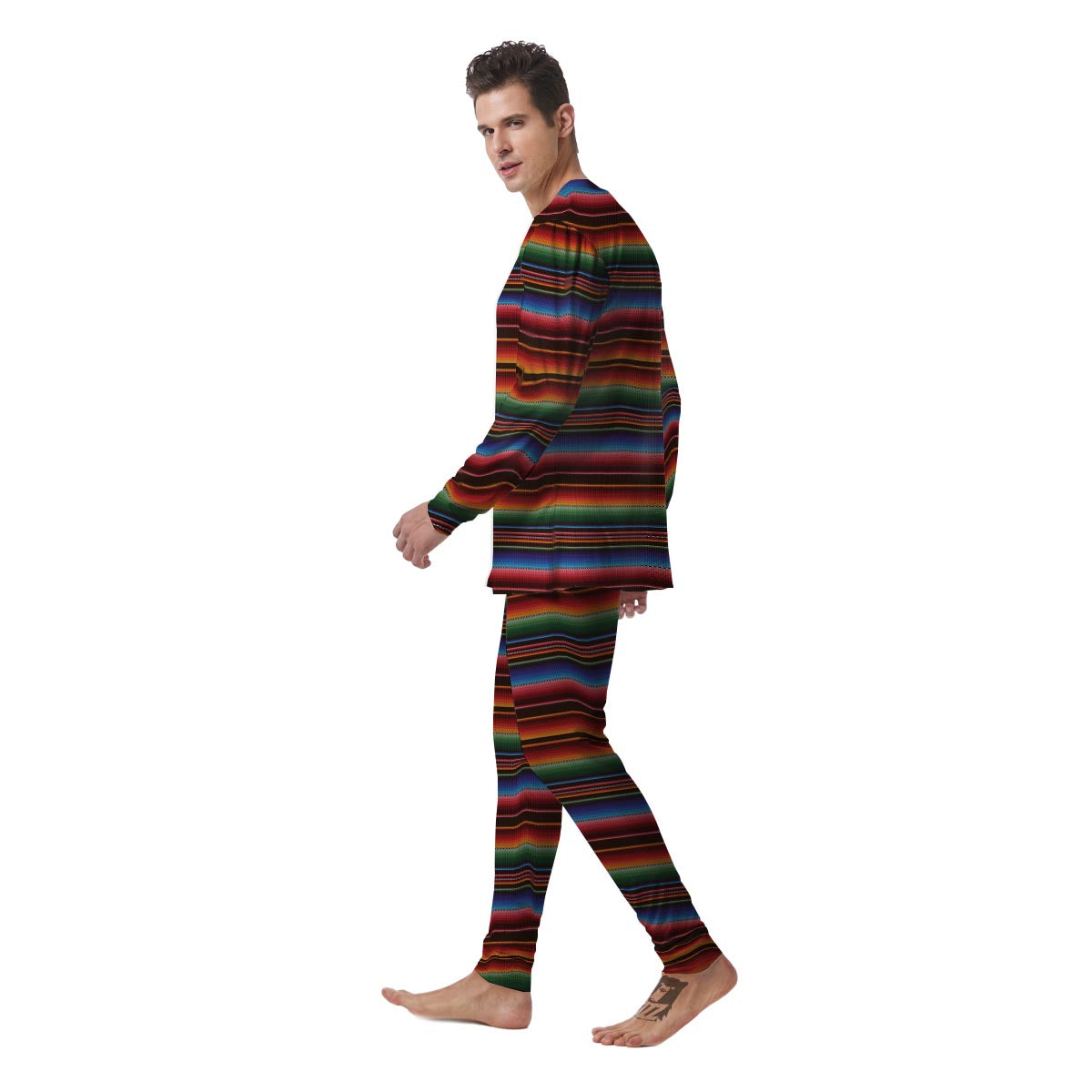 Blanket Stripe Tribal Mexican Print Men's Pajamas-grizzshop