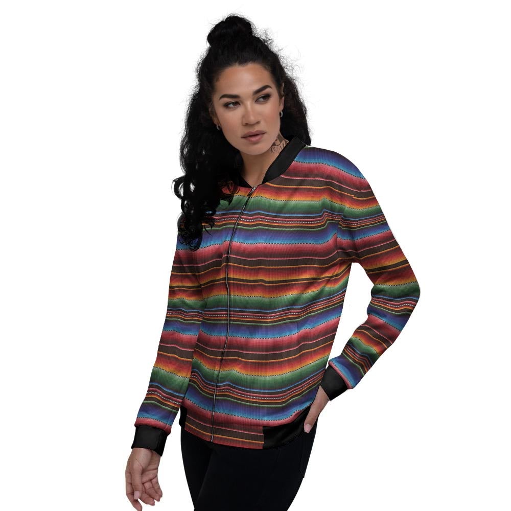 Blanket Stripe Tribal Mexican Print Women's Bomber Jacket-grizzshop