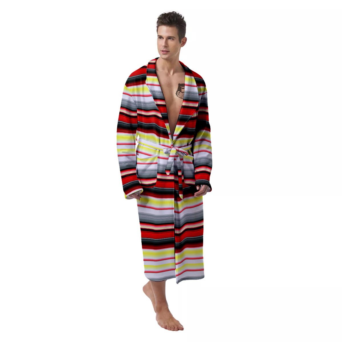 Blanket Stripe Tribal Serape Print Pattern Men's Robe-grizzshop