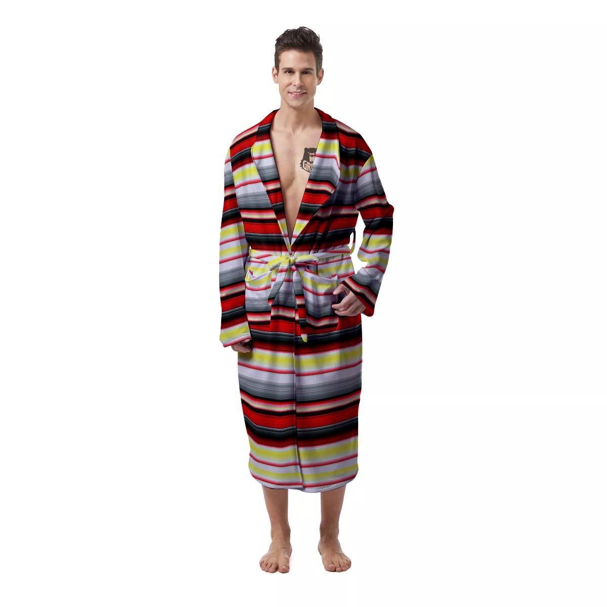 Blanket Stripe Tribal Serape Print Pattern Men's Robe-grizzshop