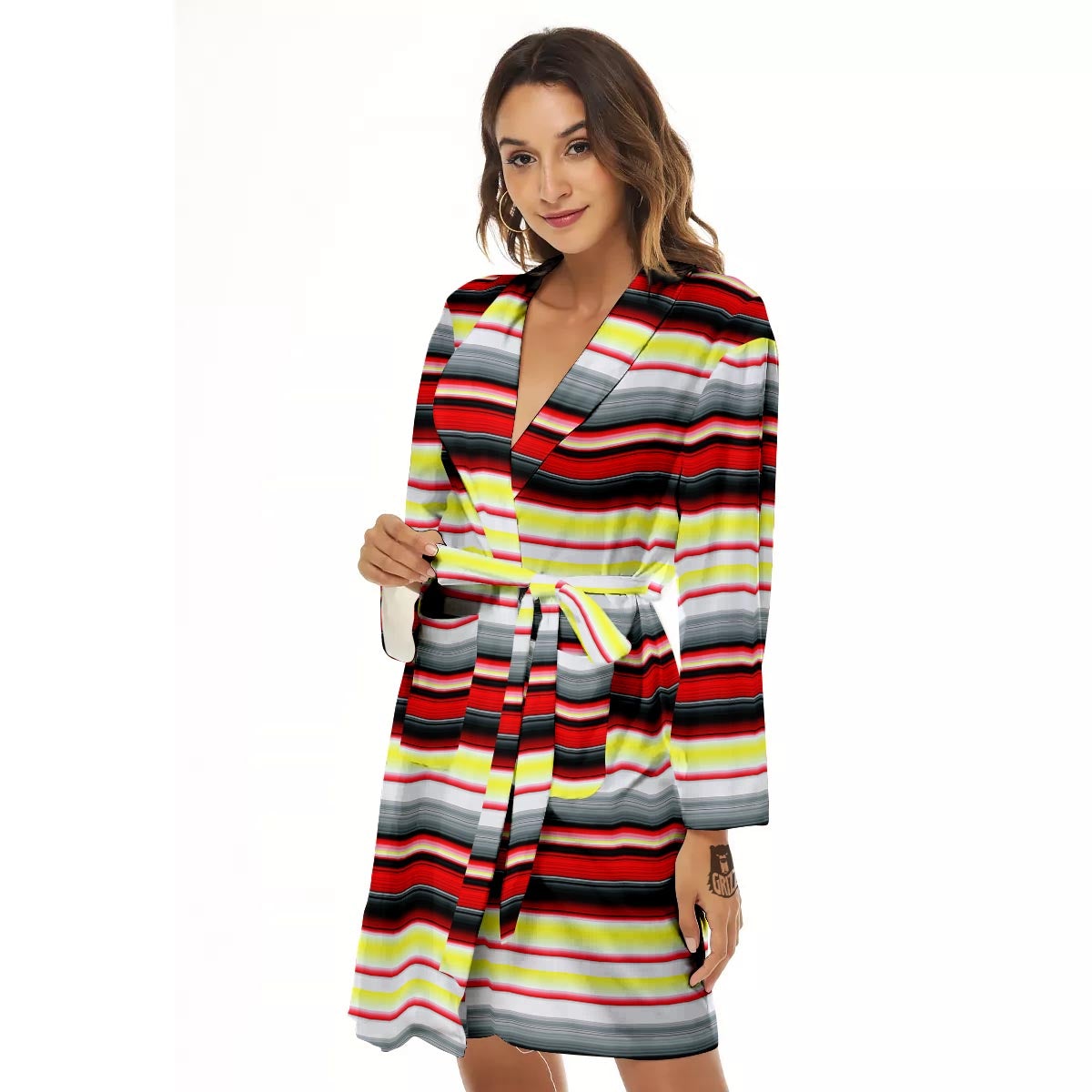 Blanket Stripe Tribal Serape Print Pattern Women's Robe-grizzshop