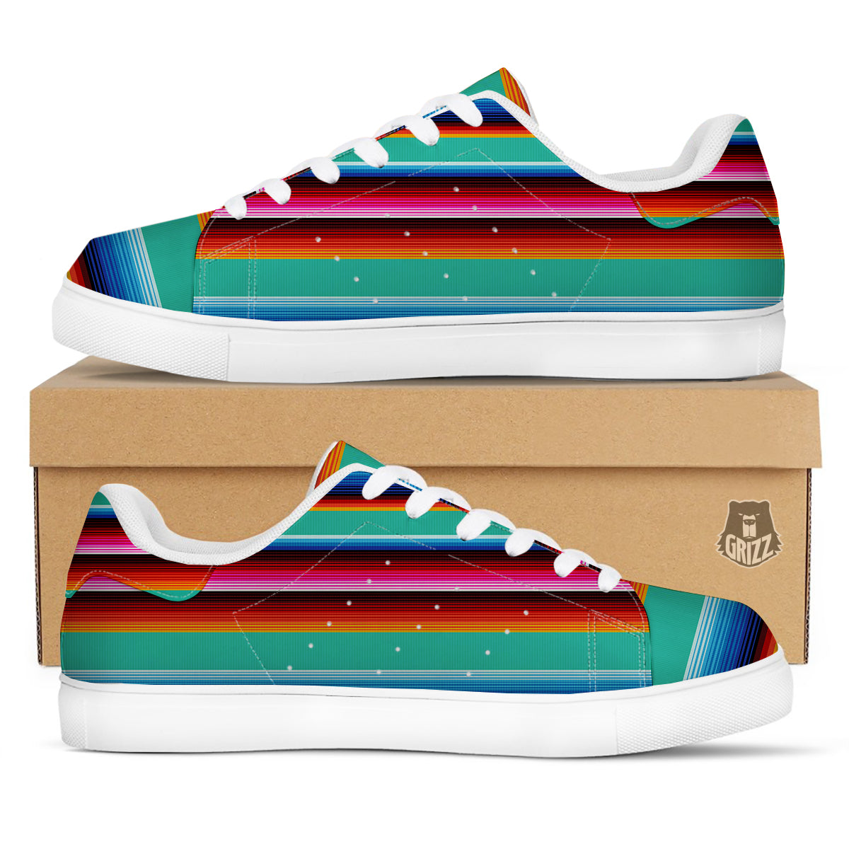Blanket Stripes Cinco De Mayo Print White Low Top Sneakers-grizzshop