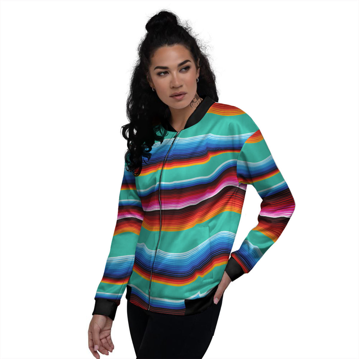 Blanket Stripes Cinco De Mayo Print Women's Bomber Jacket-grizzshop